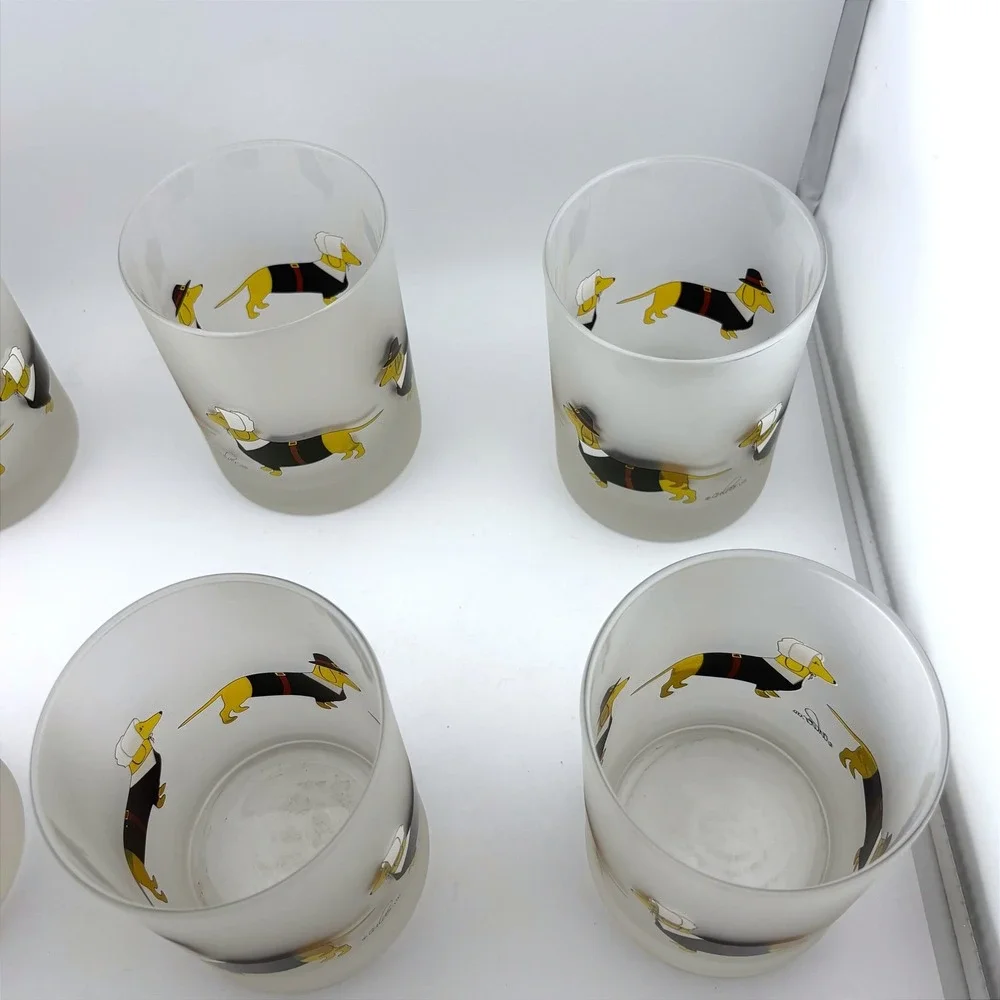 Culver Ltd Thanksgiving Pilgrim Dachshund Frosted Glass Tumblers Set of 6